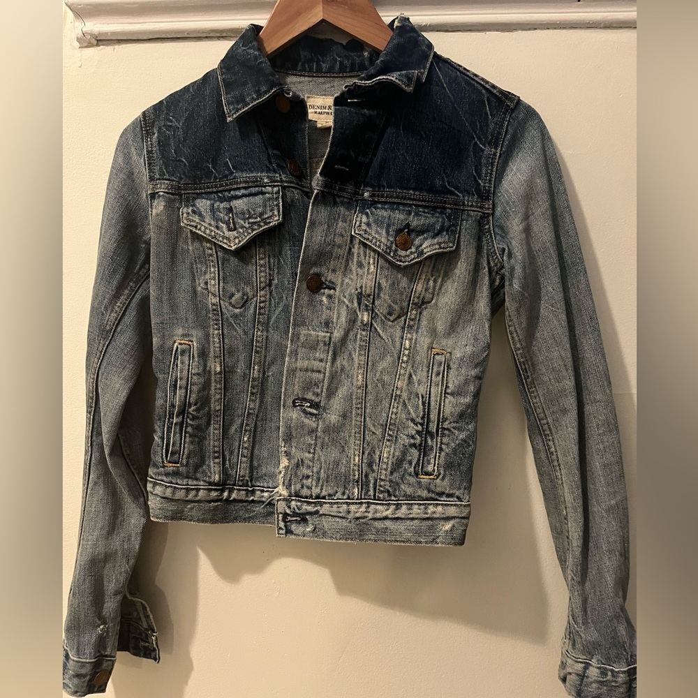 Distressed jeans jacket. Worn once. Brand new condition